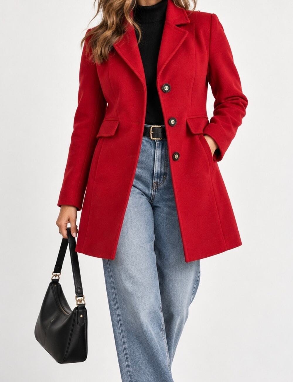 Jessica Simpson Red Wool Blend Single-Breasted Coat